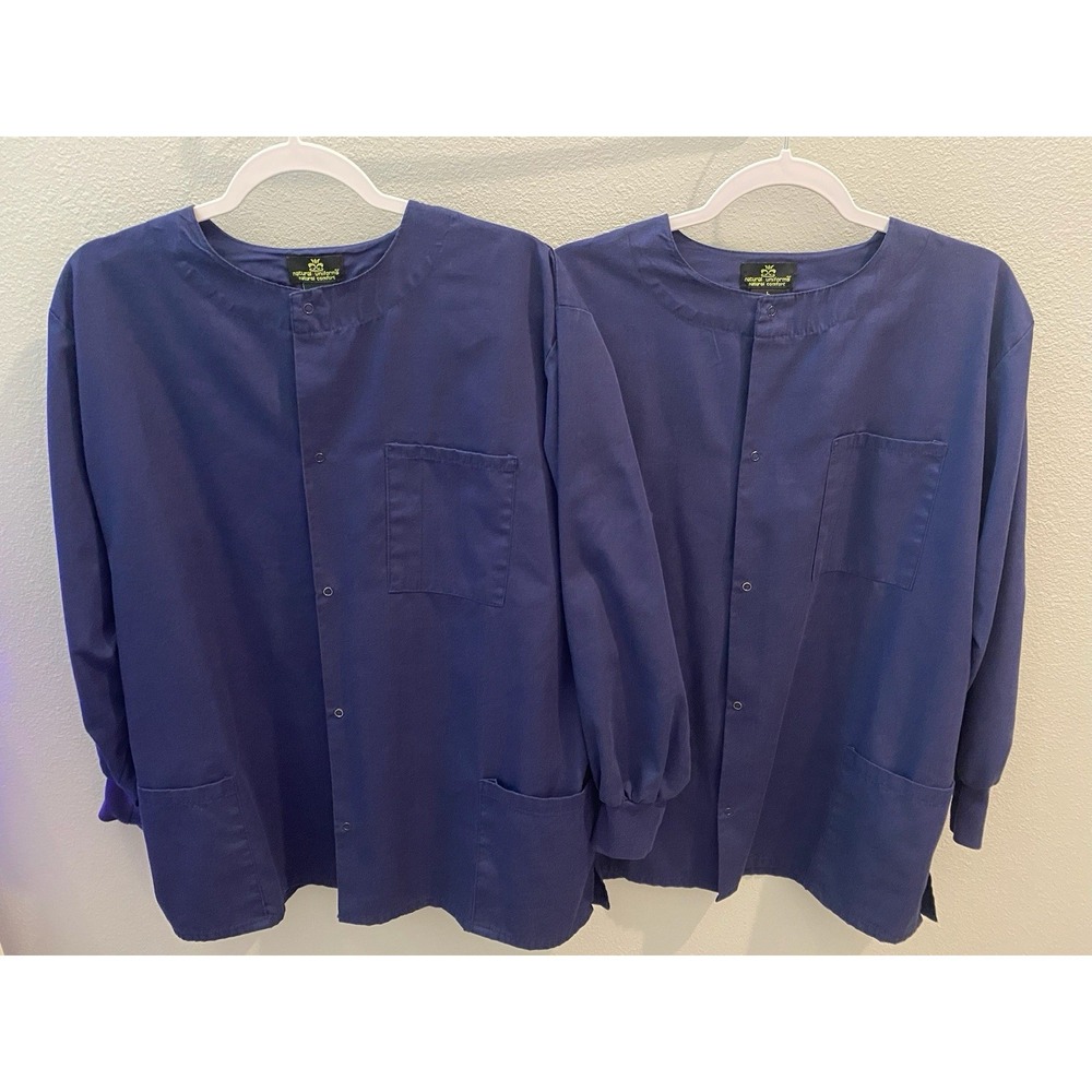 Lot Of 2-NATURAL UNIFORMS Warm Up Top Scrubs Jackets Lab Coats for Women's Sz. L